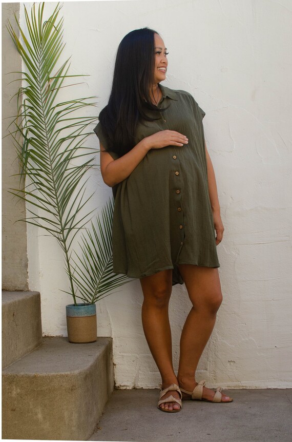 cotton oversized shirt dress Dangle Trim Textured Cotton Oversized Long Shirt Dress Stuffology Boutique