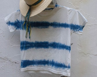 Toddler Indigo Stripe Tee - 2T Indigo Stripe tee - Toddler Shibori Tee - Hand Dyed Toddler Tee