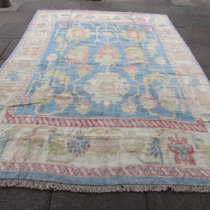 Vintage Hand Made Hand Made Traditional Turkish Oushak Oriental Blue White Rug Large Carpet 330x240cm 11&#39;x8&#39;