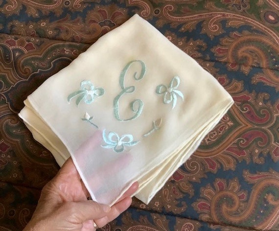 Embroidered "E" Vintage Voile Silk Scarf - image 3