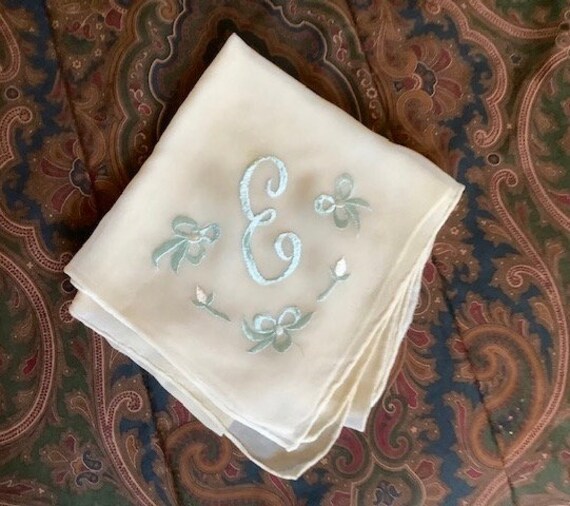 Embroidered "E" Vintage Voile Silk Scarf - image 4