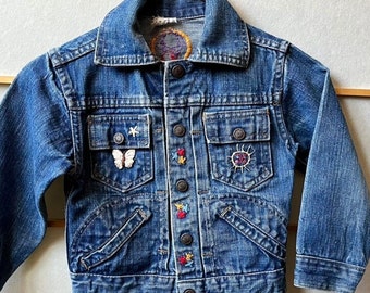 Vintage '70s unique Hand-Embroidered Jean Jacket -Kid's size 4-6