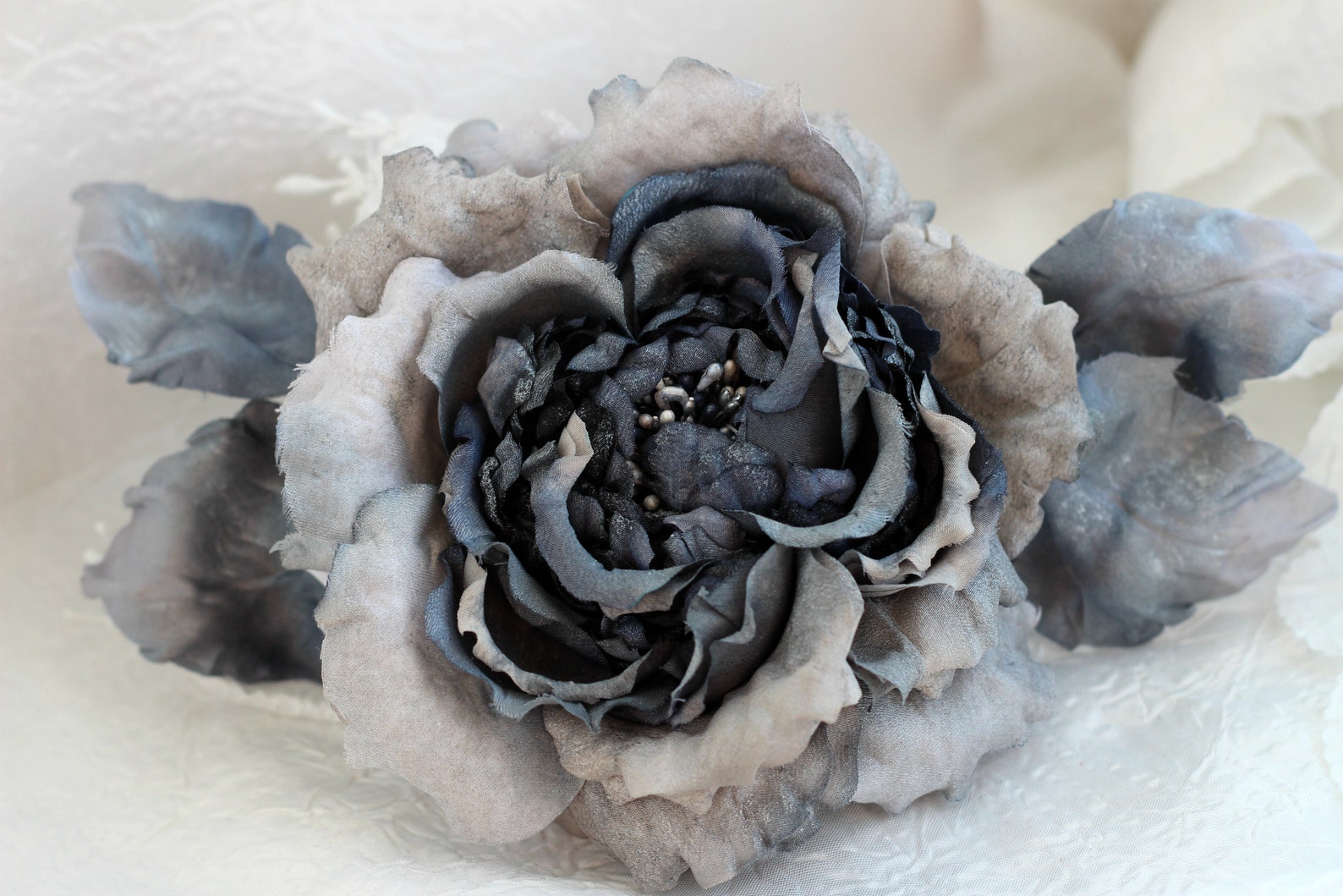 Brooch Rose Silk Flower Brooch Flower Silver Blue Rose Etsy