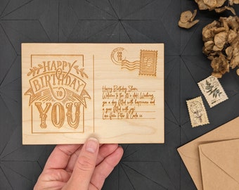 ALLES GUTE ZUM GEBURTSTAG | Holzpostkarte mit persönlicher Gravur und Poststempel – ideal für Geburtstage für alle Altersgruppen