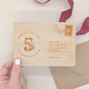 5th wedding anniversary - wood postcard
