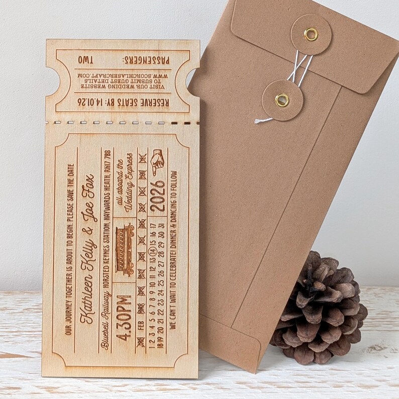 Ticket String Wooden Train Ticket Invitation - Etsy