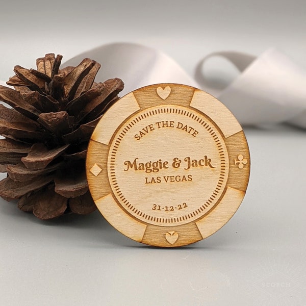 CASINO CHIP | Wooden Save the Date Magnet Invitation (mod font)