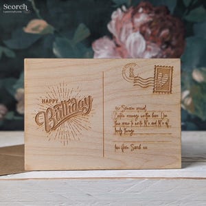 Alles Gute zum Geburtstag Postkarte aus Holz