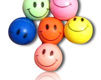 Mid-Size Super High Bouncy Balls w Bright Solid Color Happy Face Smile Smiling Emoji Face Mixed Lot Style Multicolor {25mm} 144 Bulk Pack