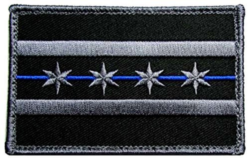 1 of Hook and Loop Fastener Patch w Armed Forces Military Chicago Illinois Police Flag Badge Black, Blue 3.5 x 2.2 Inches Custom Made