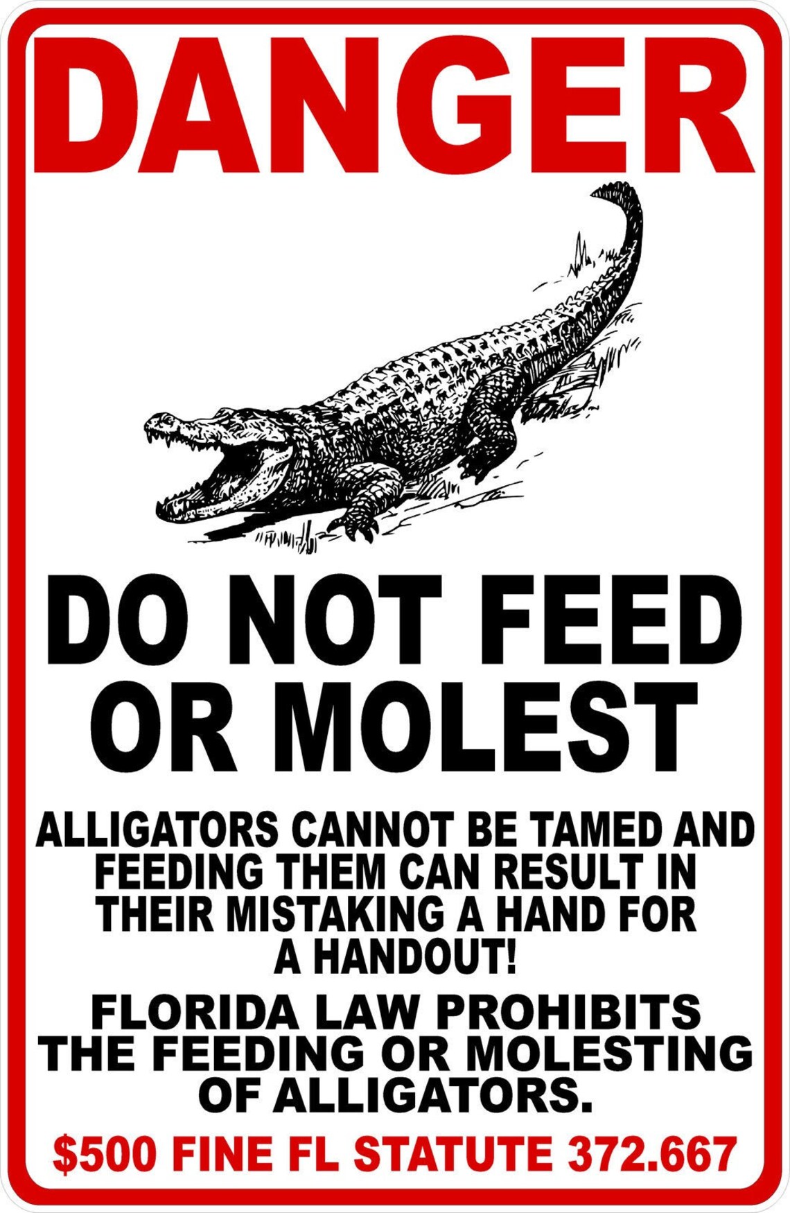 Danger Do Not Feed or Molest Alligators Florida Law Funny | Etsy