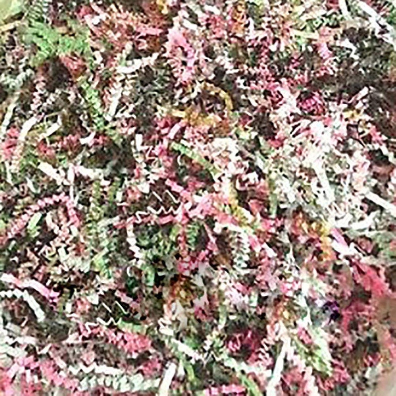 Custom /& Unique {12 Ounces} of Green Pink White ZigZag Crinkle Cut Seasonal Easter Camouflage Blend Style Shredded Gift Basket Filler Paper