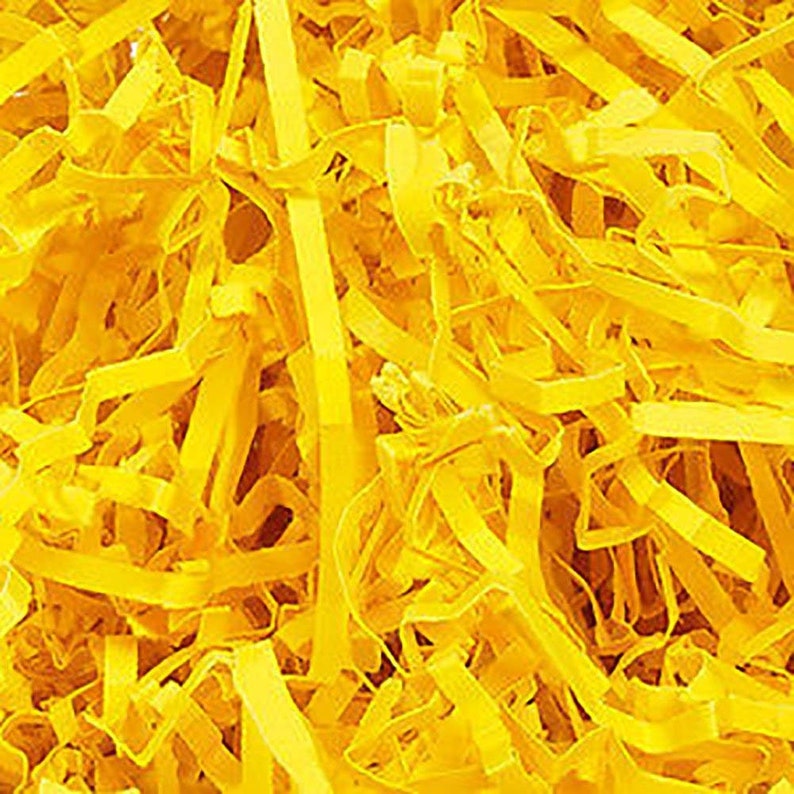 Custom /& Unique {8 Ounces} of Yellow ZigZag Crinkle Cut Seasonal Vibrant Summer Sunshine Golden Tone Style Shredded Gift Basket Filler Paper
