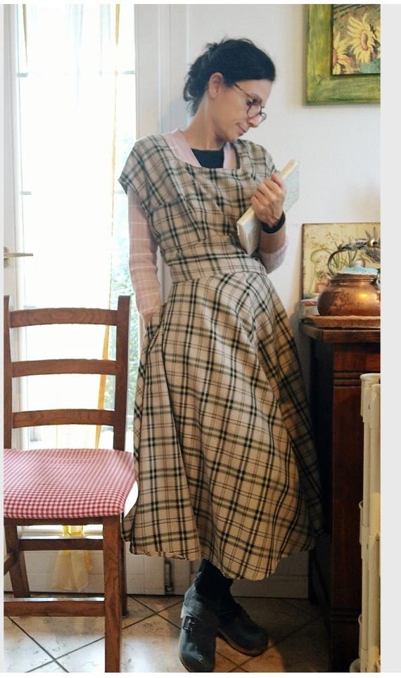 blue plaid apron dress Made-to-order