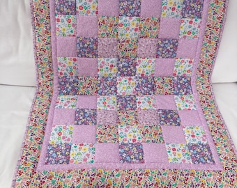 Handmade Baby Quilt. Pretty Florals. Country Cottage. Traditional Patchwork. Nursery Bedding. Lilac  31.5'' x 39.5'' (80cm x 99cm)