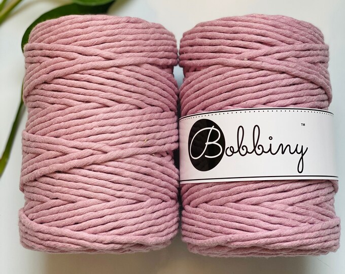 DUSTY PINK, 5mm Macrame Yarn, Single Twist Cotton String by Bobbiny