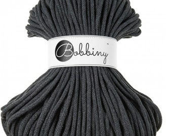 CHARCOAL Bobbiny 5mm BRAIDED CORD for macrame, crochet, knitting and other Fibreart projects!