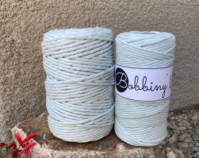 MILKY GREEN, 5mm Single Twist Bobbiny macrame Yarn, for macrame and fiber Art. GORGEOUS new release for Spring 2022.