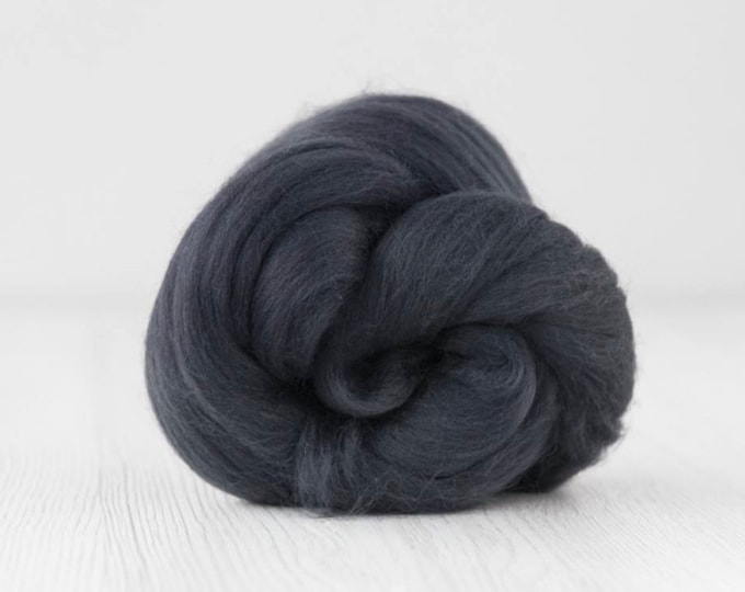 GRAPHITE, Extra Fine Merino Wool Roving, Wool Tops, 75 grams, for weaving, spinning, felting, texture, DHG