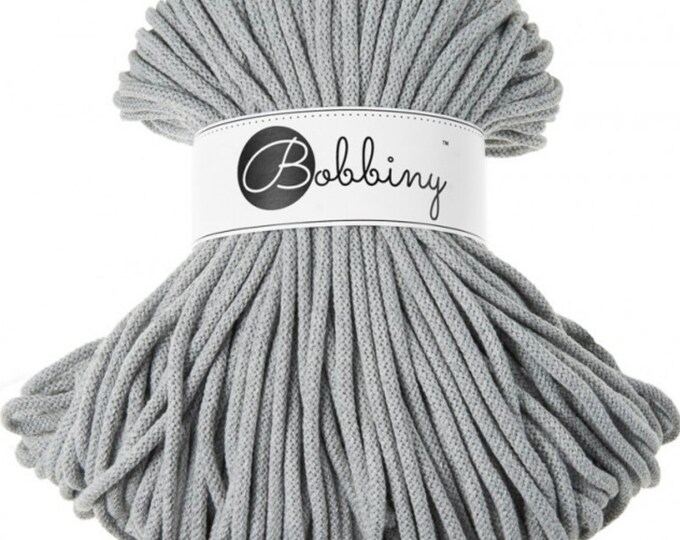 SILVER Bobbiny 5mm BRAIDED CORD for macrame, crochet, knitting projects