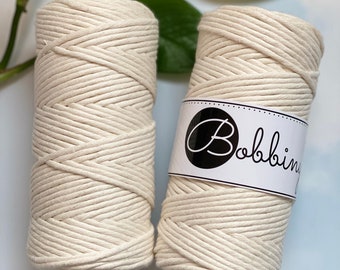 NATURAL, 3mm Macrame Single Twist String, Bobbiny, recycled cotton, for Macrame, weaving and fibreart. Most Popular color!