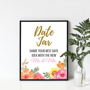8x10 Date Jar Sign, Date Jar Printable, Printable, Floral, Bridal ...
