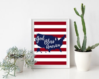 8x10 God Bless America Printable Wall Art, 4th of July, July 4th Decor, July 4th, Instant Download, Instant Download Printable Art, PDF