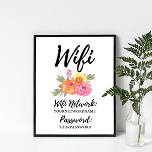 8x10 Wifi Printable, Wifi Printable Sign, Floral Wifi Sign, Wifi Password, PDF, Instant Digital Download, READ DESCRIPTION