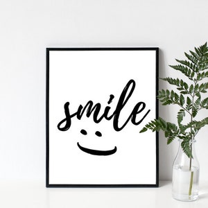 8x10 Smile Printable Wall Art, Smiley Face, Smile Art, Smile Print, Black & White, Instant Download, Instant Download Printanble Art, PDF