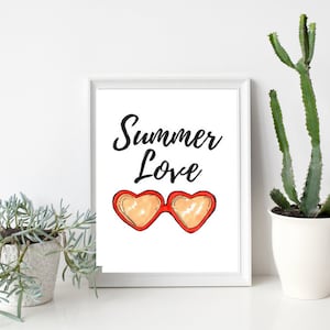 8x10 Summer Love Printable Wall Art, Sunglasses, Sunglass Art, Wall Art, Instant Digital Download, PDF