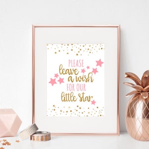 8x10 Leave A Wish For Our Little Star Printable Sign, Guest Book Sign, Twinkle Twinkle Little Star Birthday, Birthday Decorations, PDF