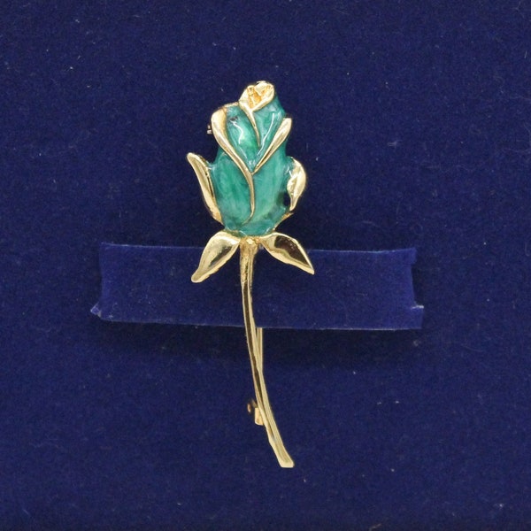 BROCHE fleur rose émail vert nacré, Cadeau pour pour femmes vintage