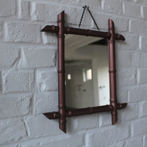 Miroir ancien faux bambou relooké, Art déco, typique années 30