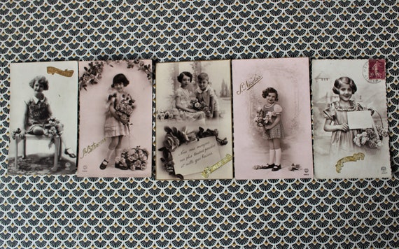 Lot of 5 old holiday postcards (Saint Catherine, Saint Nicholas, etc.) from the 1950s/60s, little girls, girls (CP03)