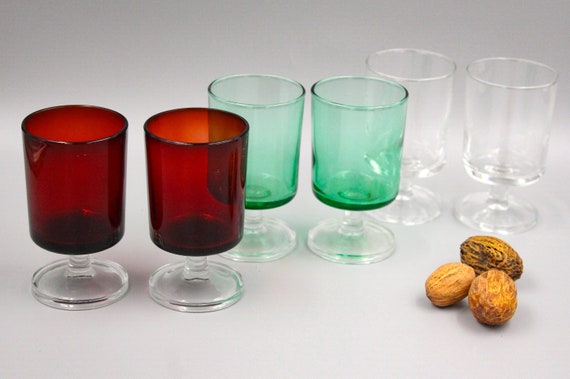 8cl aperitif glasses, green/red, transparent, stemmed, suede model, Luminarc
