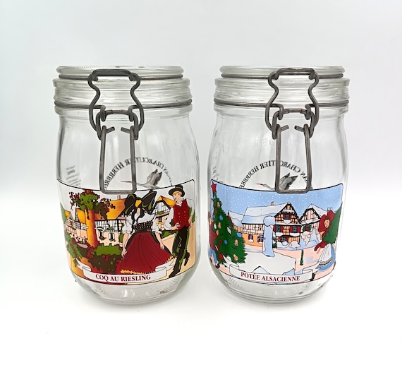 Alsace-style colored glass jar, food storage container with lid