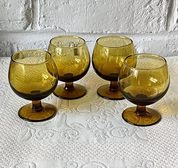4 vintage liqueur glasses, 11 cl, brown stem