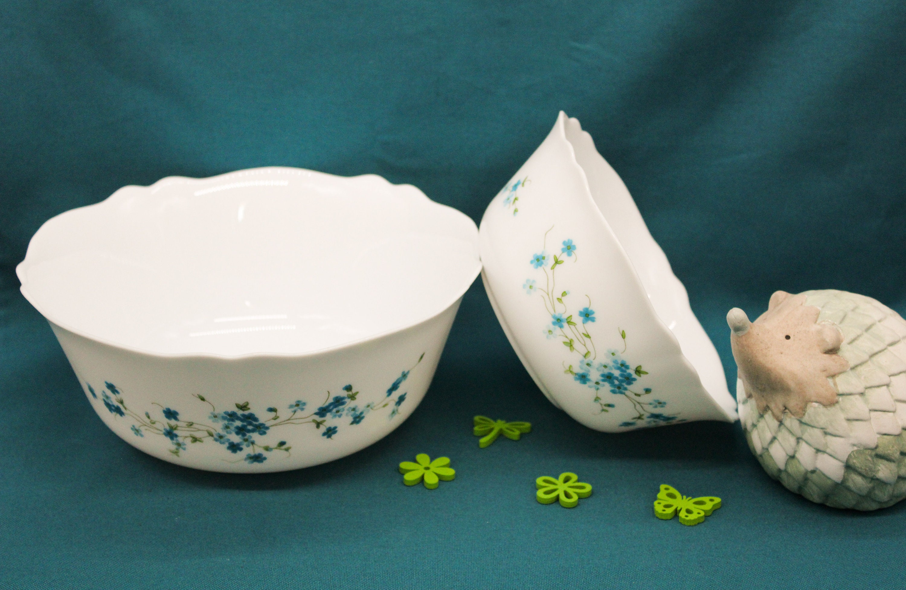 Duo Saladiers Arcopal Vintage Motif Véronica Décor Myosotis Opaline