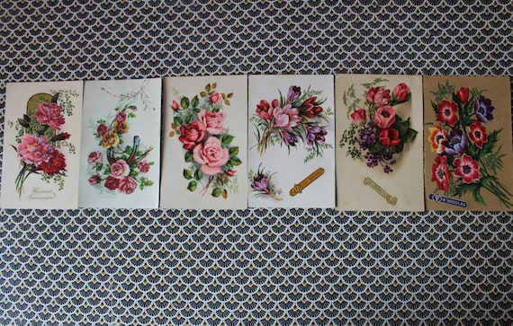 Lot of 6 old holiday postcards (Saint Catherine, Saint Nicholas, etc.) from the 1950s/60s, flowers (CP08)