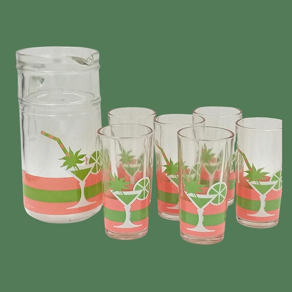 ORANGEADE SERVICE model Miami Vintage, 6 glasses and pitcher, Italy