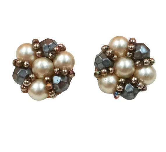 EAR CLIPS vintage 80s cream gray clips
