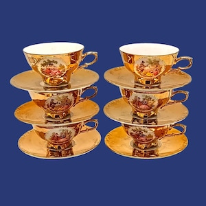 Gold coffee CUPS and SAUCERS, Bavarian porcelain