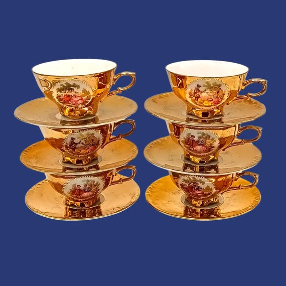 Gold coffee CUPS and SAUCERS, Bavarian porcelain