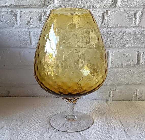 Large decorative retro pedestal brandy balloon vase, vintage goblet vase, Italian blown glass vase
