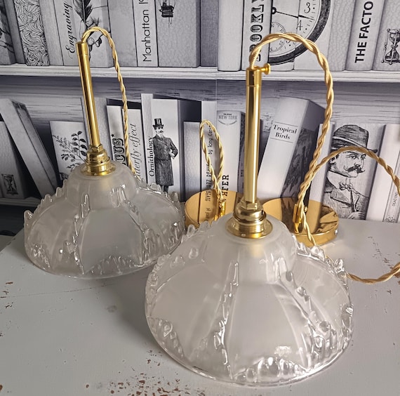 Pair of Art Deco pendant lights by Jean Gaultier, vintage pendant lights from the 1930s, France