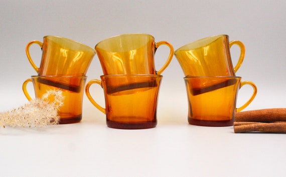 6 DURALEX CUPS amber color France vintage