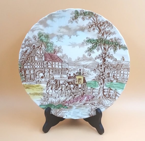 Hand-painted porcelain plate by Alfred Meakin, Staffordshire, England, Coaching Days series