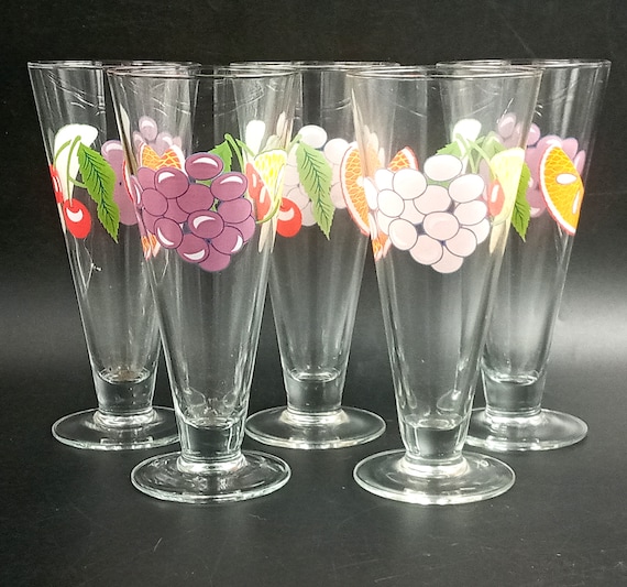5 vintage luminarc highball glasses, colored high glasses