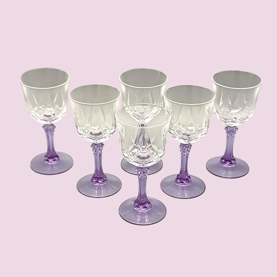 6.5 cl vintage purple stemmed GLASSES FRANCE x 6, LILAS Cristal d'Arques model