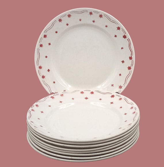 8 flat PLATES France STAR pattern Céranord Saint Amand France vintage